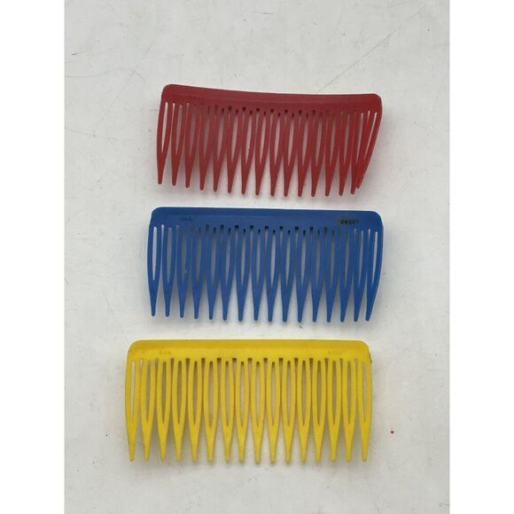 Goody USA Vintage Hair Combs Lot Of 3 Red Blue Yellow 3" - Picture 4 of 6